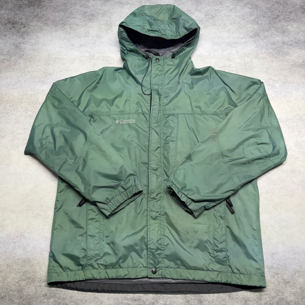 VTG Columbia Hooded Windbreaker Mens Size L Green Mesh Lined Full Zip Jacket